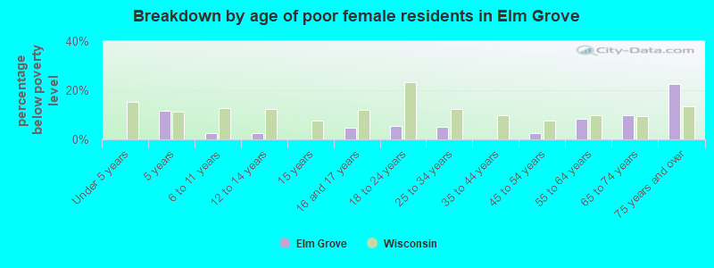 Breakdown by age of poor female residents in Elm Grove