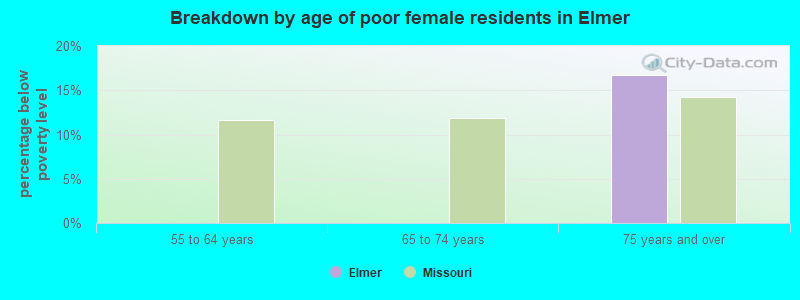 Breakdown by age of poor female residents in Elmer
