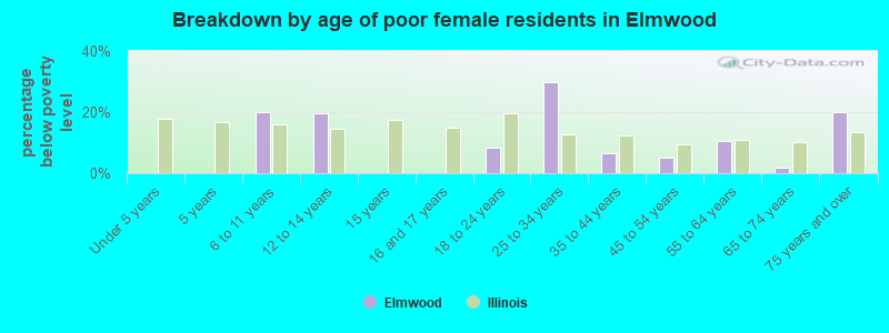 Breakdown by age of poor female residents in Elmwood