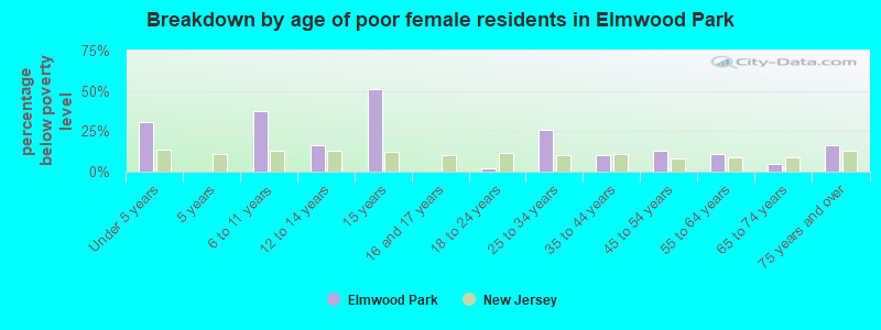 Breakdown by age of poor female residents in Elmwood Park