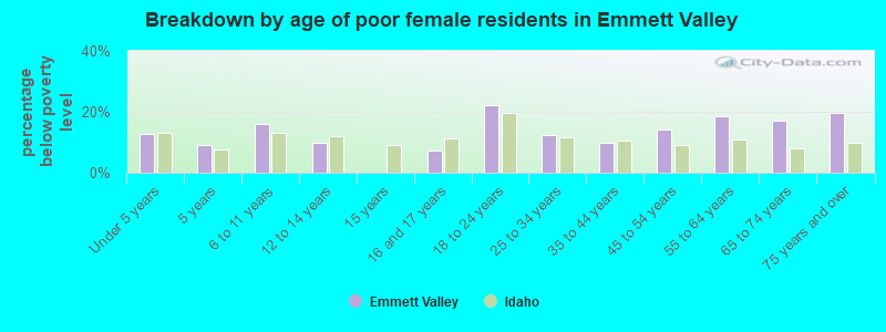Breakdown by age of poor female residents in Emmett Valley