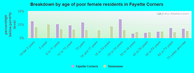 Breakdown by age of poor female residents in Fayette Corners