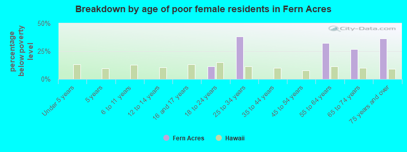 Breakdown by age of poor female residents in Fern Acres