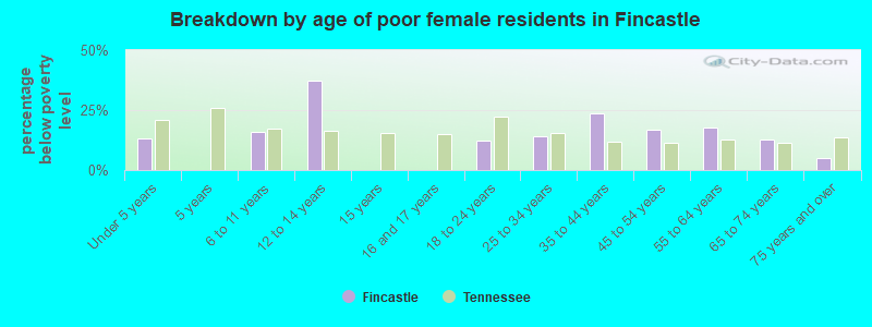 Breakdown by age of poor female residents in Fincastle