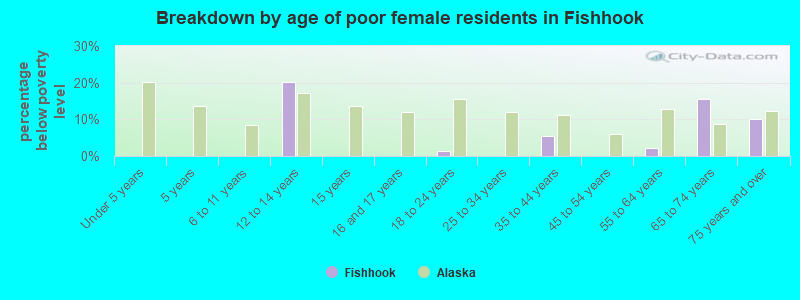 Breakdown by age of poor female residents in Fishhook