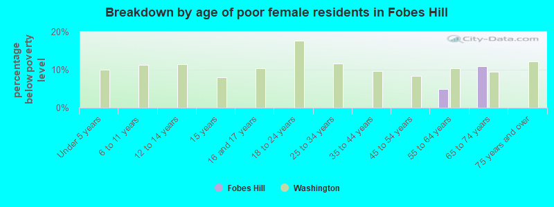 Breakdown by age of poor female residents in Fobes Hill