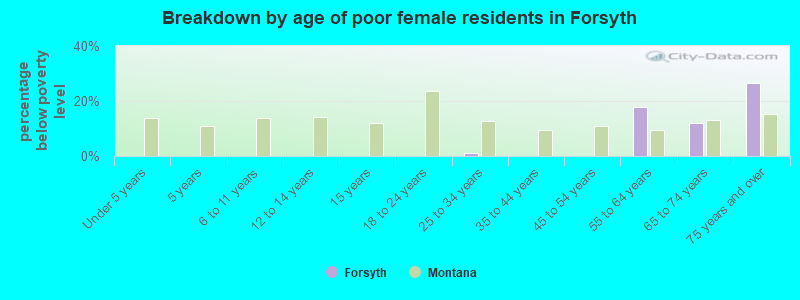 Breakdown by age of poor female residents in Forsyth