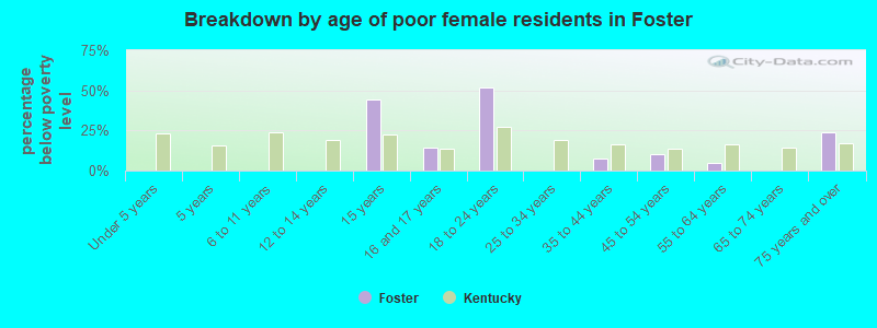 Breakdown by age of poor female residents in Foster