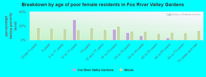 Breakdown by age of poor female residents in Fox River Valley Gardens