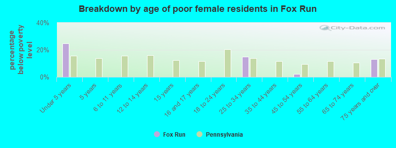 Breakdown by age of poor female residents in Fox Run