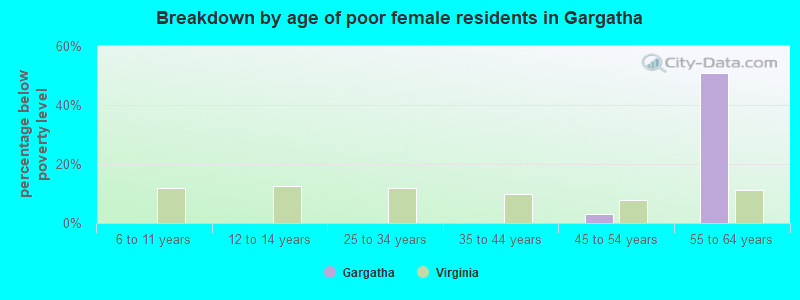 Breakdown by age of poor female residents in Gargatha