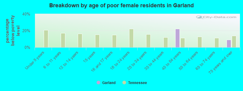 Breakdown by age of poor female residents in Garland