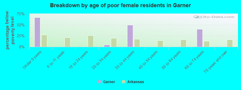 Breakdown by age of poor female residents in Garner
