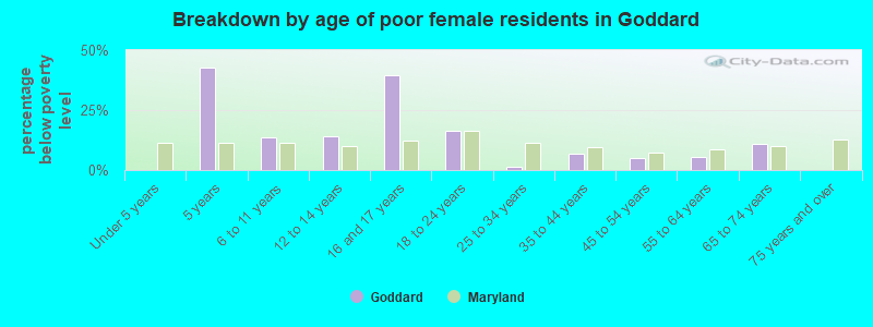Breakdown by age of poor female residents in Goddard