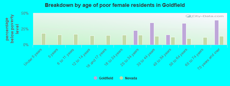 Breakdown by age of poor female residents in Goldfield