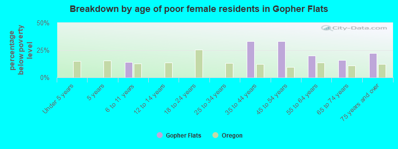 Breakdown by age of poor female residents in Gopher Flats