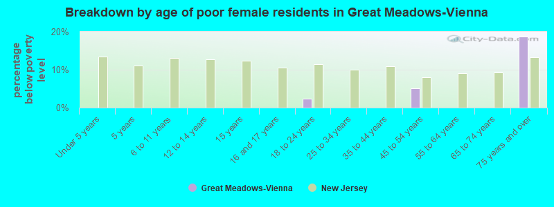 Breakdown by age of poor female residents in Great Meadows-Vienna