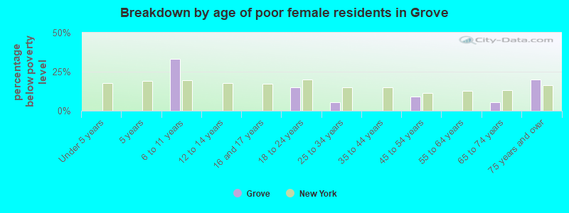 Breakdown by age of poor female residents in Grove