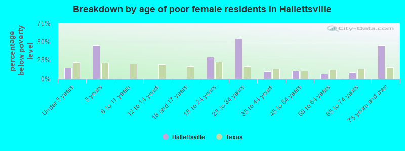 Breakdown by age of poor female residents in Hallettsville