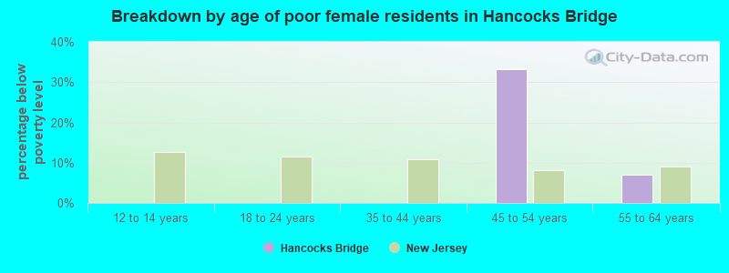 Breakdown by age of poor female residents in Hancocks Bridge