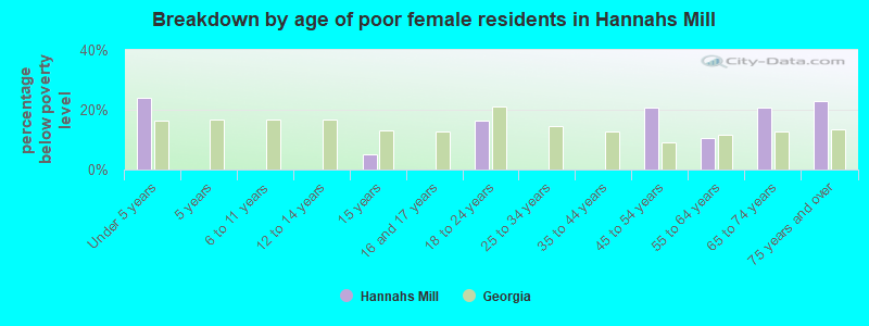 Breakdown by age of poor female residents in Hannahs Mill