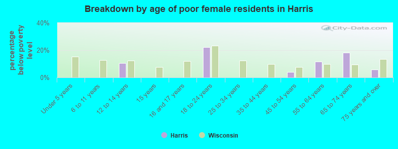 Breakdown by age of poor female residents in Harris