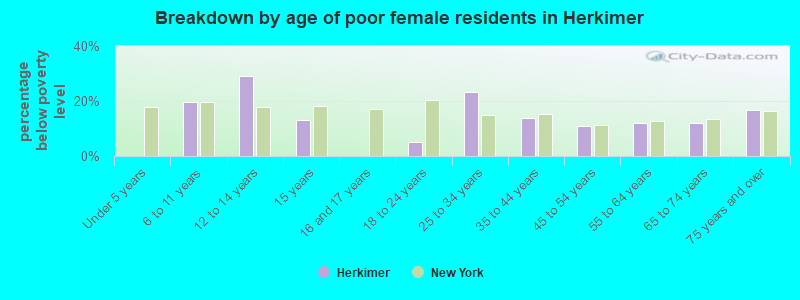 Breakdown by age of poor female residents in Herkimer