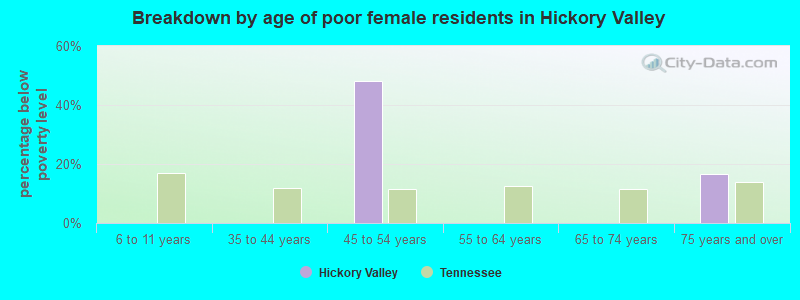 Breakdown by age of poor female residents in Hickory Valley