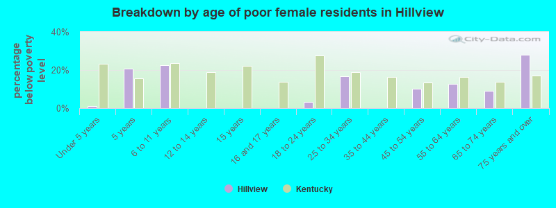 Breakdown by age of poor female residents in Hillview
