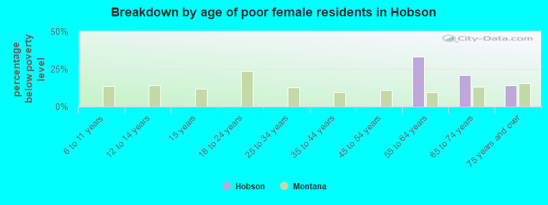 Breakdown by age of poor female residents in Hobson