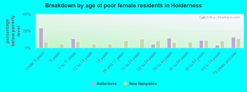 Breakdown by age of poor female residents in Holderness