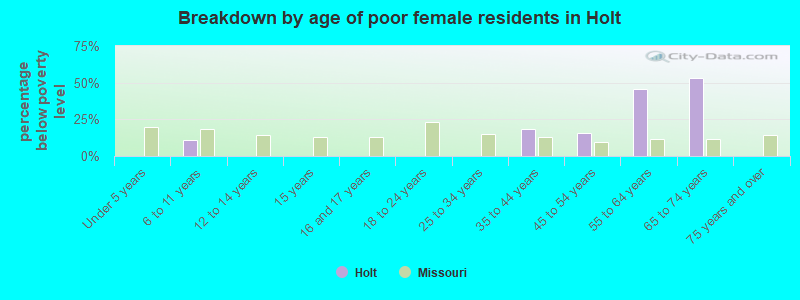 Breakdown by age of poor female residents in Holt