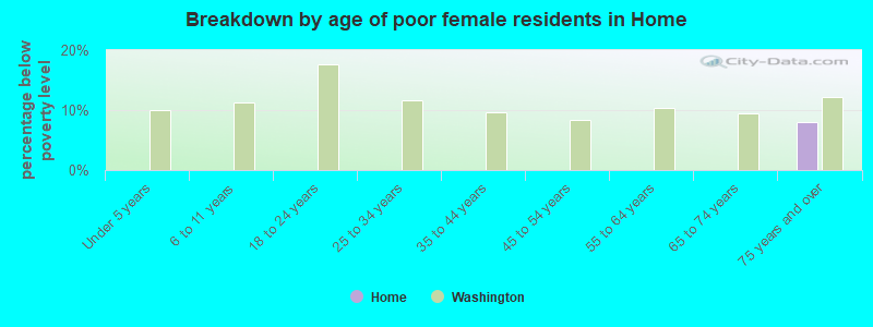 Breakdown by age of poor female residents in Home