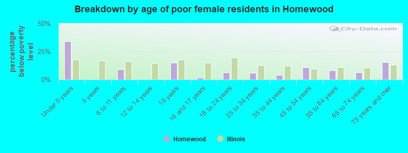 Breakdown by age of poor female residents in Homewood