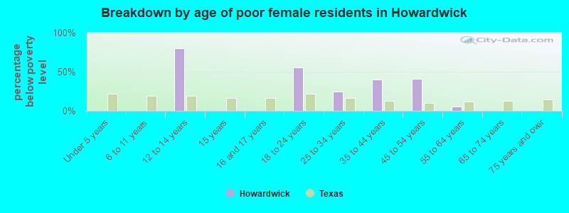 Breakdown by age of poor female residents in Howardwick
