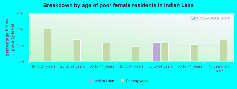 Breakdown by age of poor female residents in Indian Lake