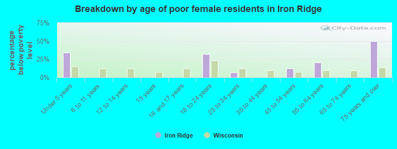 Breakdown by age of poor female residents in Iron Ridge