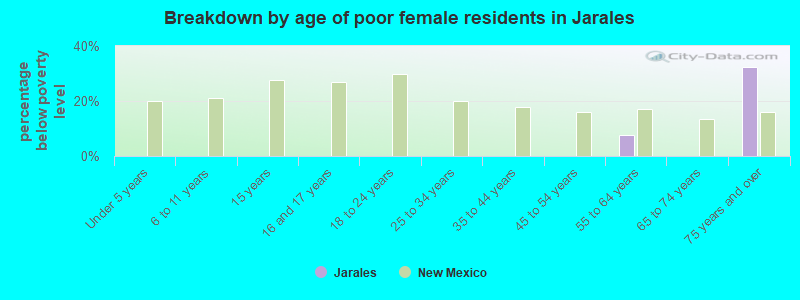 Breakdown by age of poor female residents in Jarales