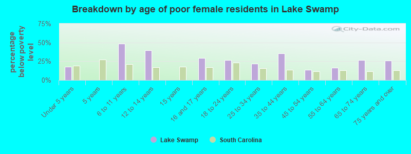 Breakdown by age of poor female residents in Lake Swamp