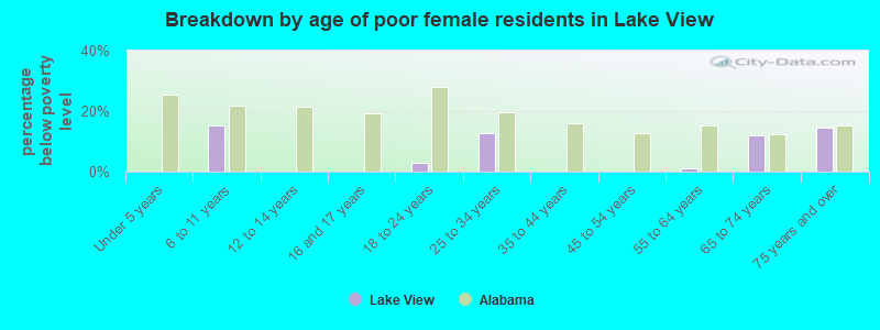 Breakdown by age of poor female residents in Lake View