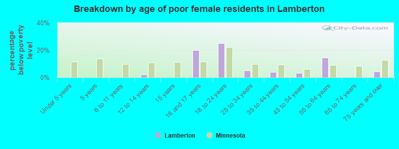 Breakdown by age of poor female residents in Lamberton