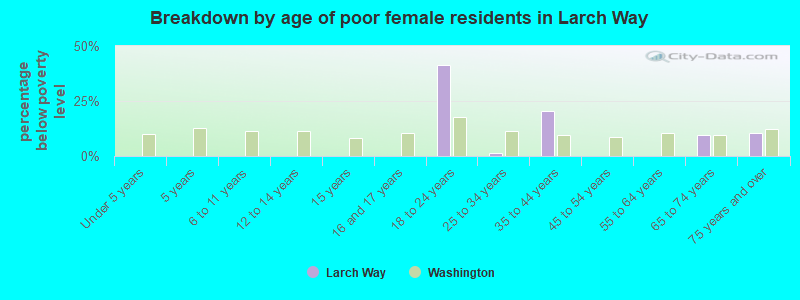 Breakdown by age of poor female residents in Larch Way