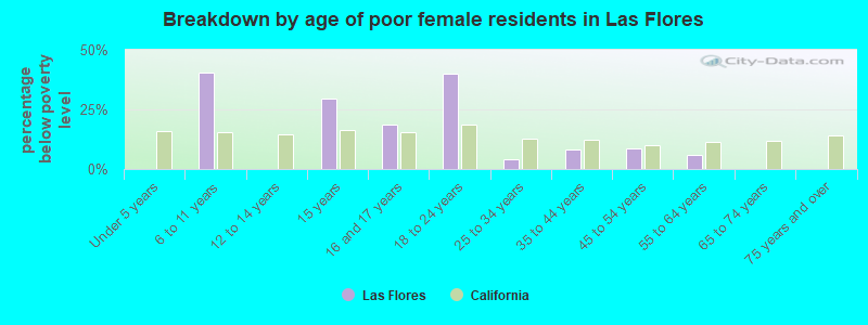 Breakdown by age of poor female residents in Las Flores