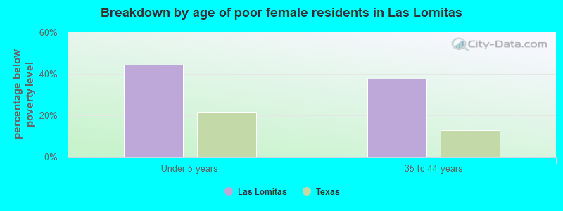 Breakdown by age of poor female residents in Las Lomitas