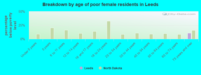 Breakdown by age of poor female residents in Leeds