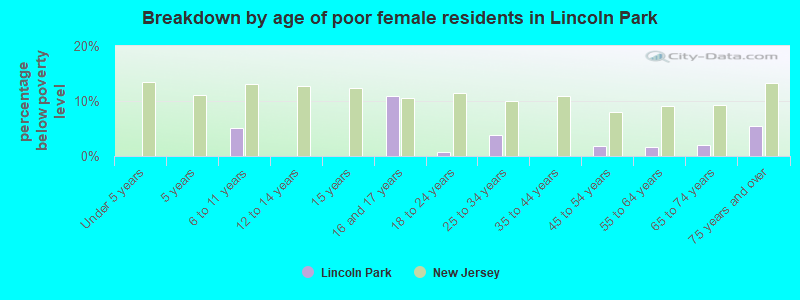 Breakdown by age of poor female residents in Lincoln Park