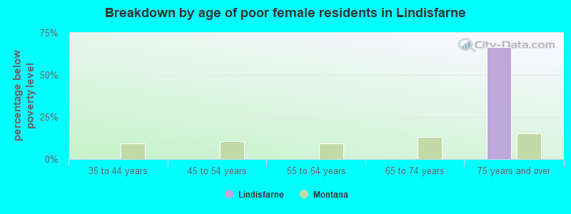 Breakdown by age of poor female residents in Lindisfarne