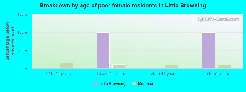 Breakdown by age of poor female residents in Little Browning