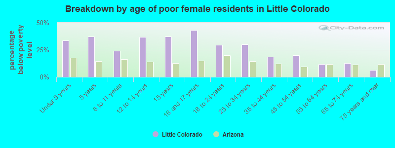 Breakdown by age of poor female residents in Little Colorado