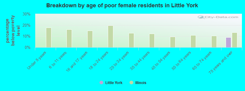 Breakdown by age of poor female residents in Little York
